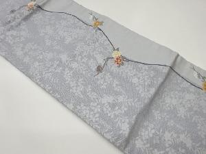 変わり縞に椿・草花模様織出し名古屋帯